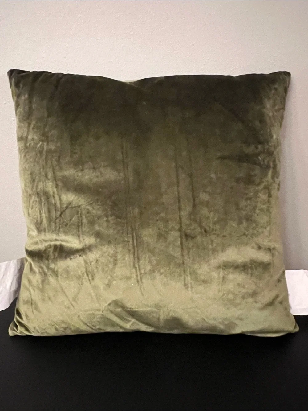 Olive Green Velvet Decorative Pillow with Rhinestone Accents